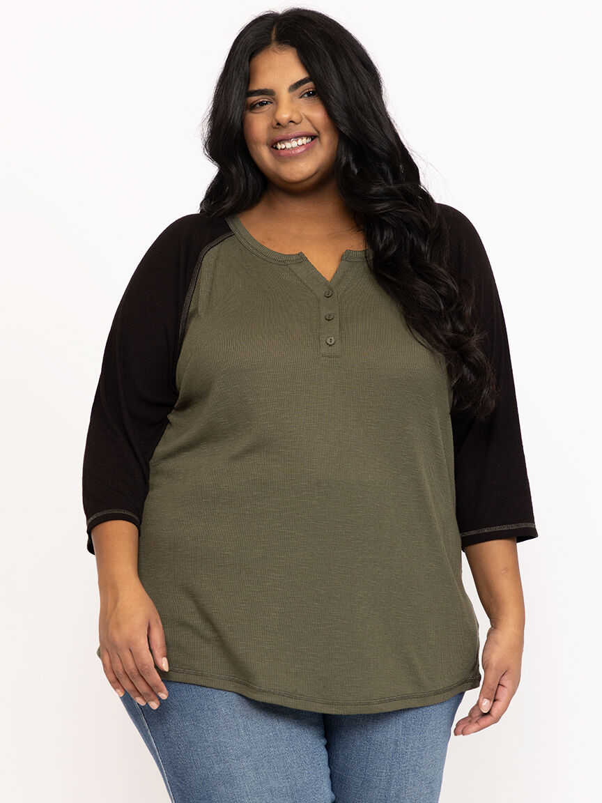 Women's Rib Baseball Henley Tee