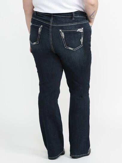 Women's Plus Dark Wash Embellished Pocket Baby Boot Jeans Women's Plus Dark Wash Embellished Pocket Baby Boot Jeans