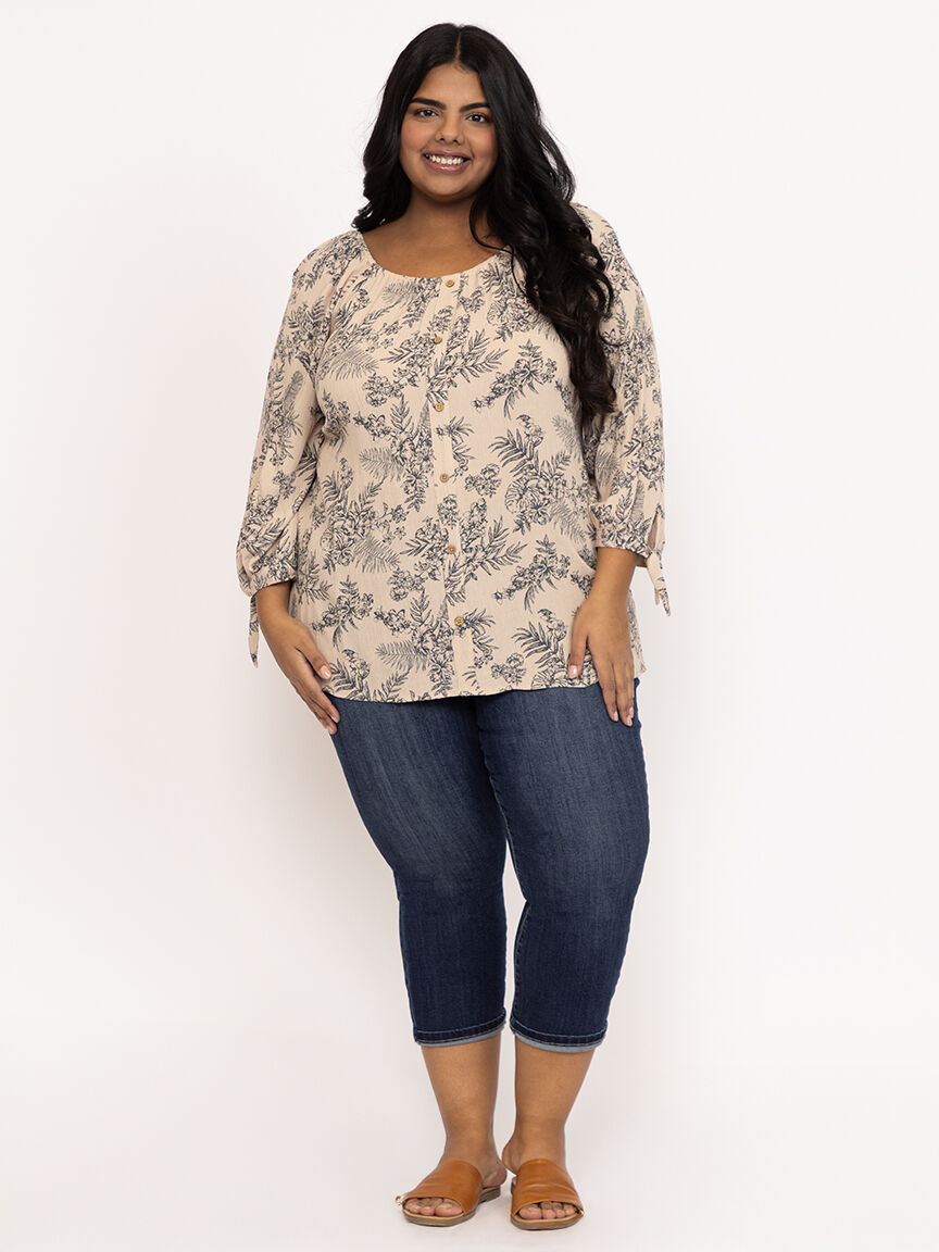 Women's Leaf Print Peasant Top