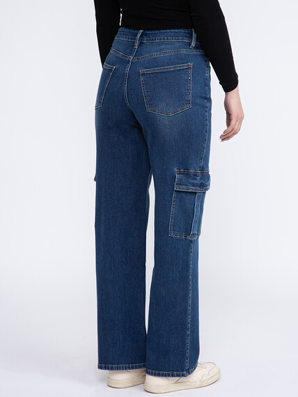Women's Dark Wash High Rise Drapey Wide Leg Cargo Jeans Women's Dark Wash High Rise Drapey Wide Leg Cargo Jeans Image 5