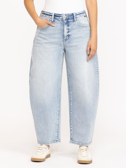 Women's Light Wash Mid Rise Barrel Leg Jeans Women's Light Wash Mid Rise Barrel Leg Jeans