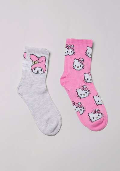 2 Pk Hello Kitty Crew Socks Image 1
