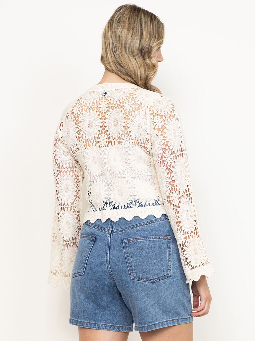 Women's Crochet Button Front Cardigan