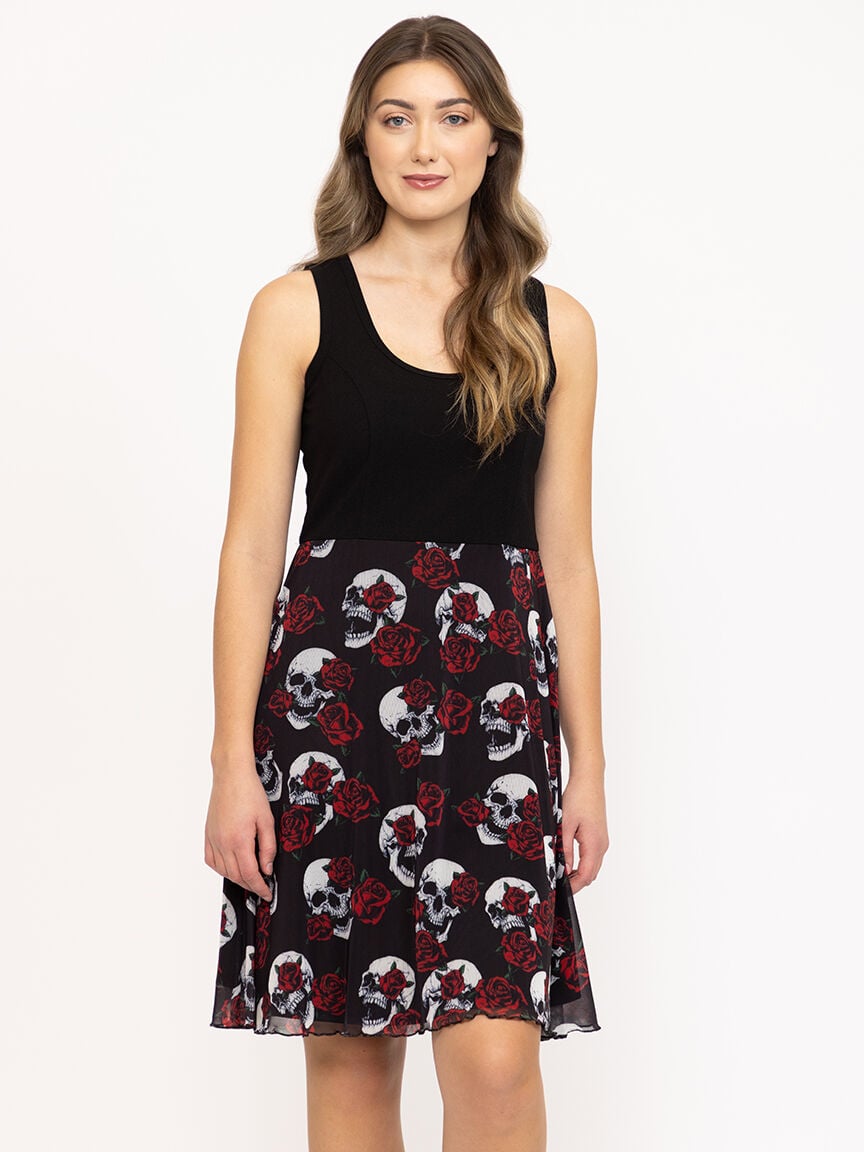 skull print skater dress Gothic skater dress, skull skater dress, floral dress for her, Gothic skull dress, skater dress for teen, gift for skull lover