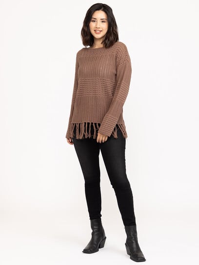 Women's Pointelle Pullover With Fringe Women's Pointelle Pullover With Fringe