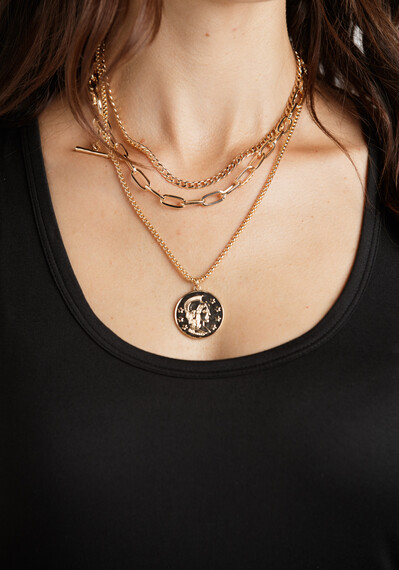 Triple Chain Spartan Coin Gold Necklace Triple Chain Spartan Coin Gold Necklace