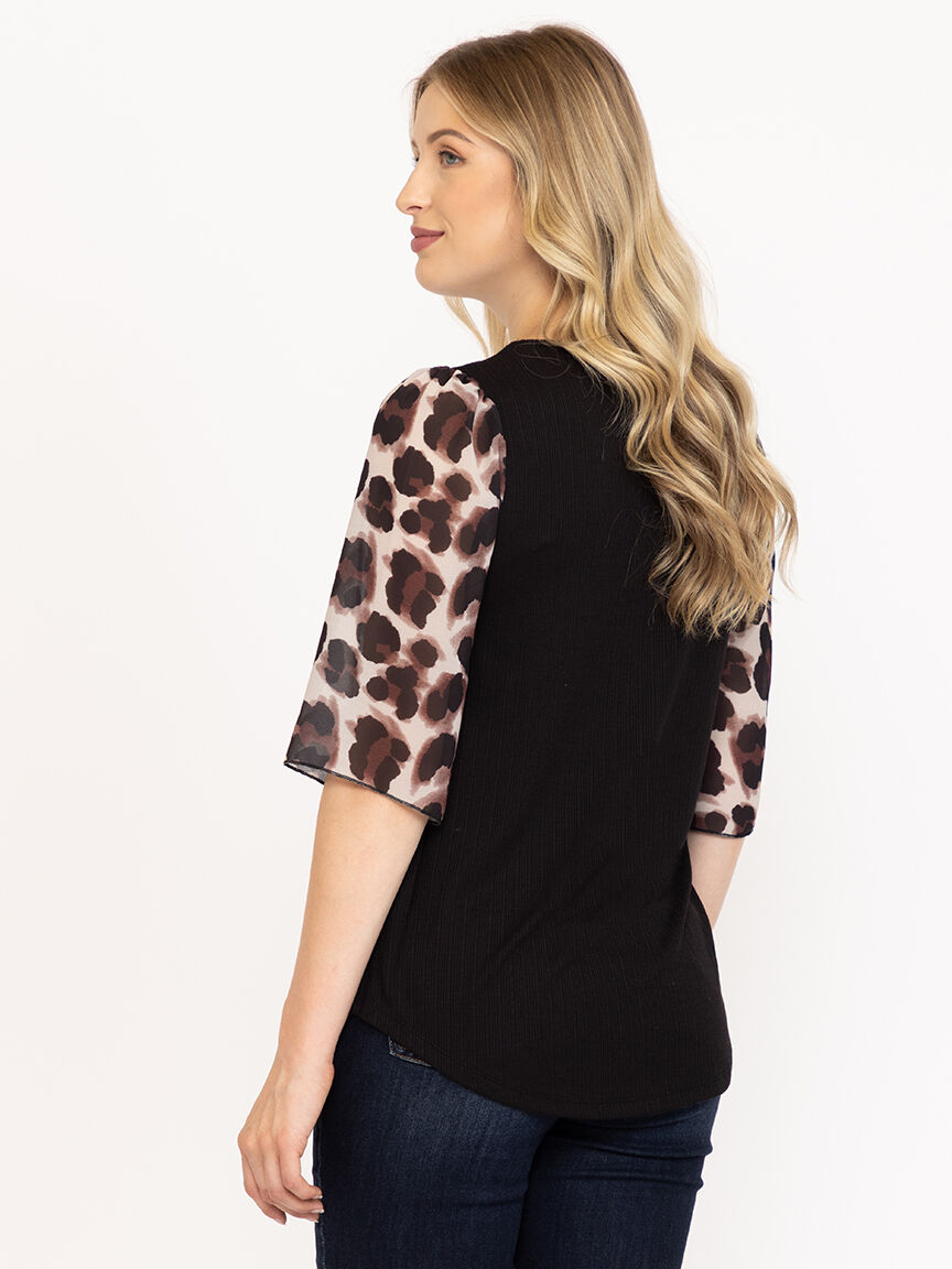 Women's Leopard Flutter Sleeve Top