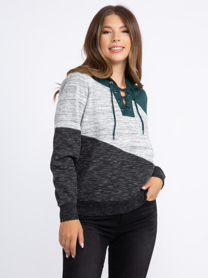 Women's Lace Up Neck Hoodie Image 2