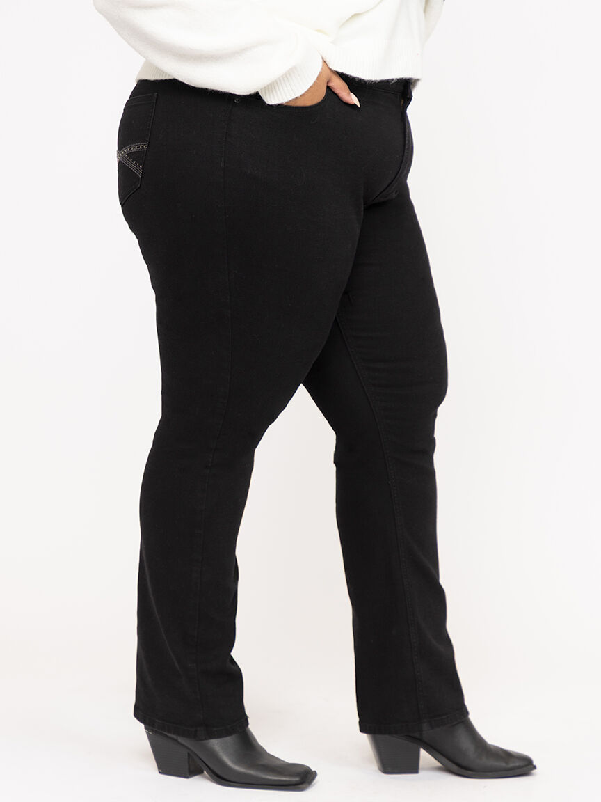 Women's Plus Embellished Black Straight Leg Jeans