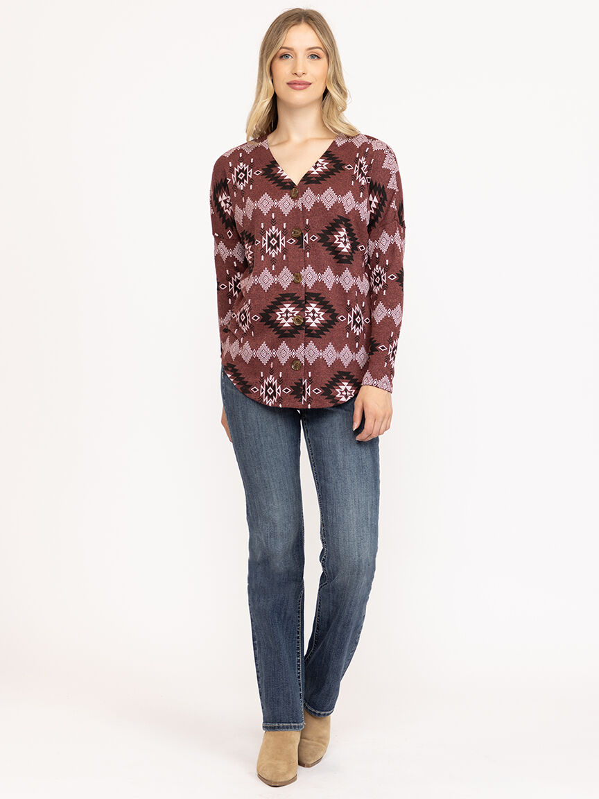 Women's Geo Button Front Top