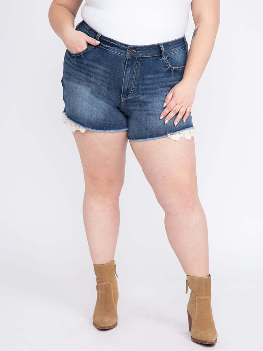 Crochet denim shorts deals