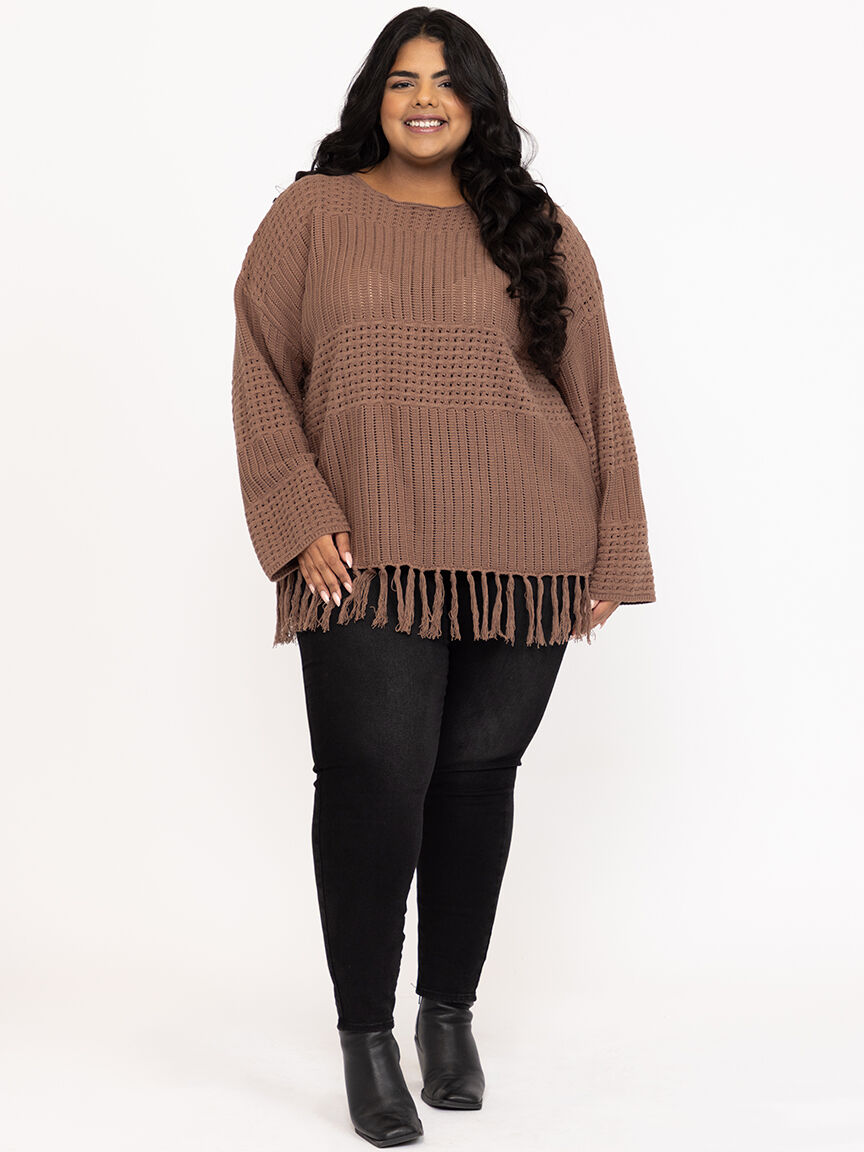 Women's Pointelle Pullover With Fringe