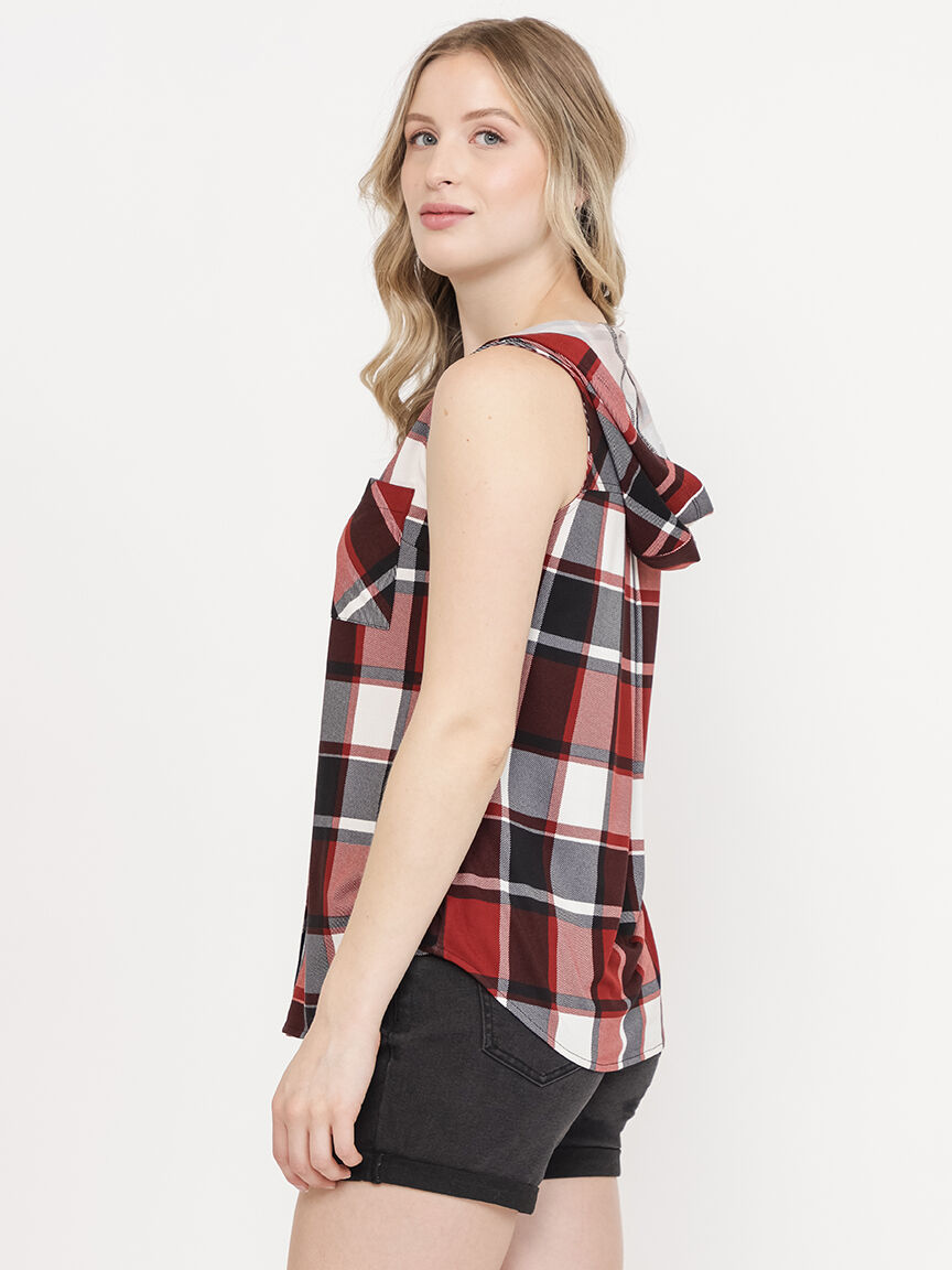 Women's Sleeveless Plaid Hoodie