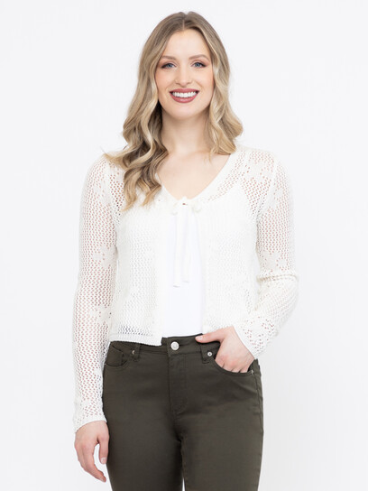 Women's Daisy Stitch Tie Front Cardigan Women's Daisy Stitch Tie Front Cardigan