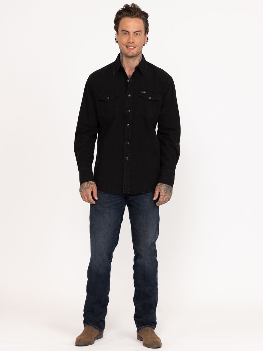 Men's Black Denim Shirt Warehouse One Men's Black Denim Shirt Warehouse One