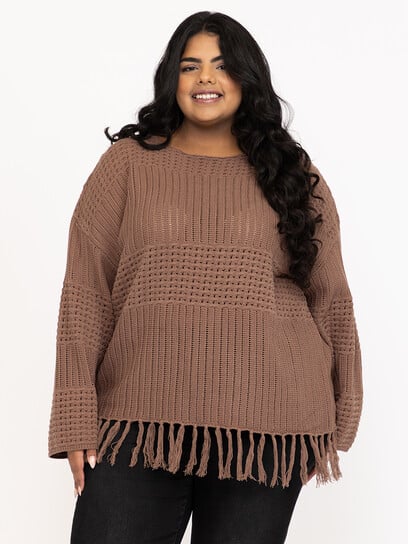 Women's Pointelle Pullover With Fringe Women's Pointelle Pullover With Fringe