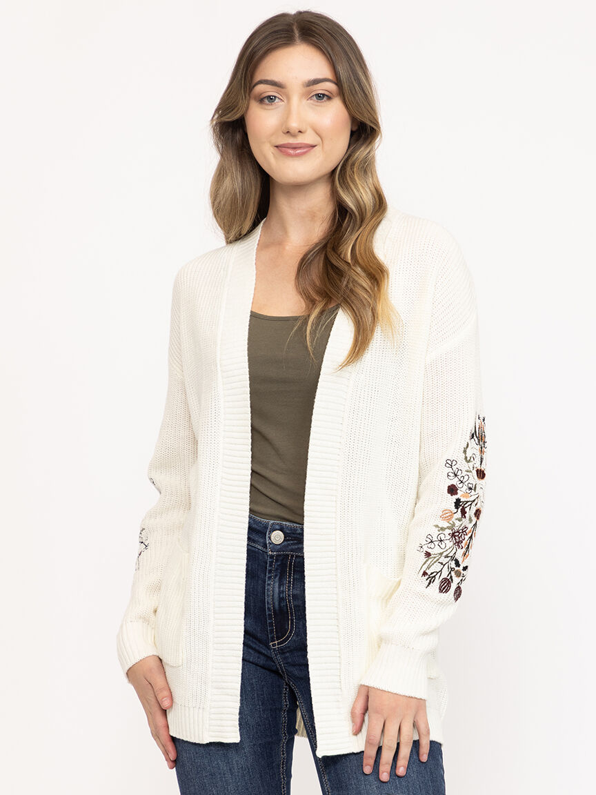 Women's Ribbed Cardigan With Embroidery