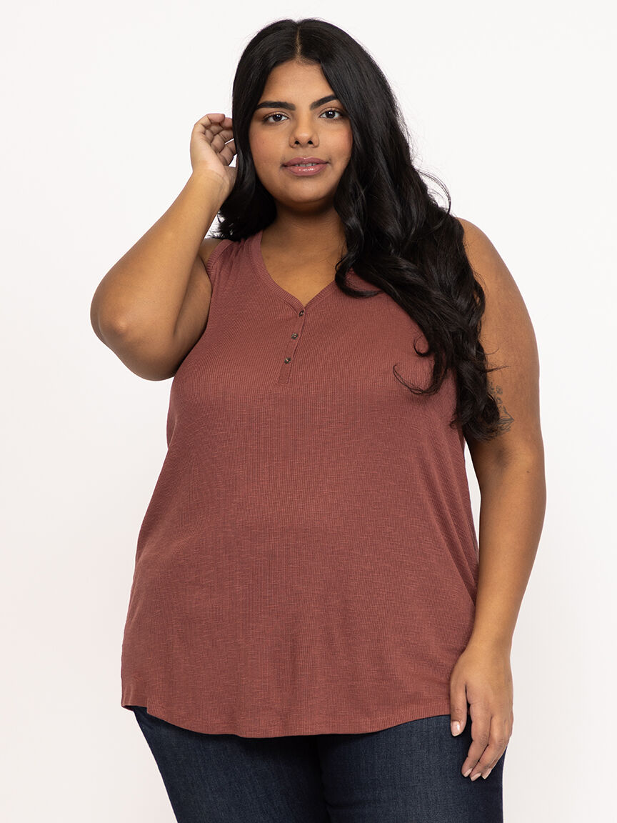 Women's Ribbed Henley Tank