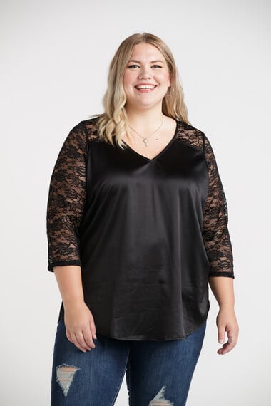 Women's Satin Blouse With Lace Sleeves Image 1