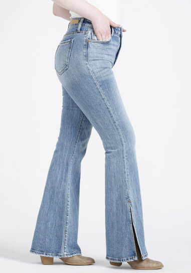 Women's High Rise Side Long Slit Flare Jean