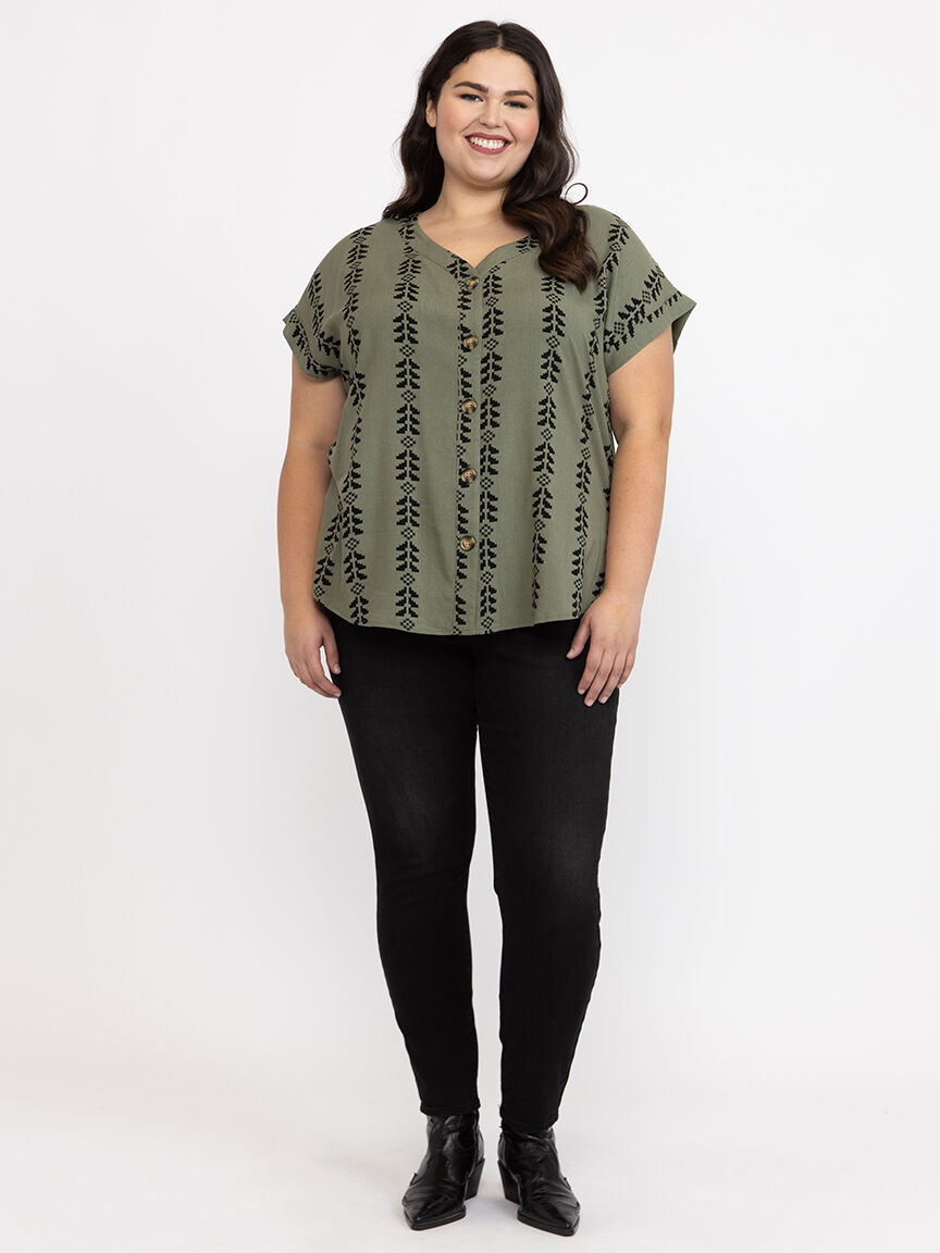 Women's Geo Button Front Top