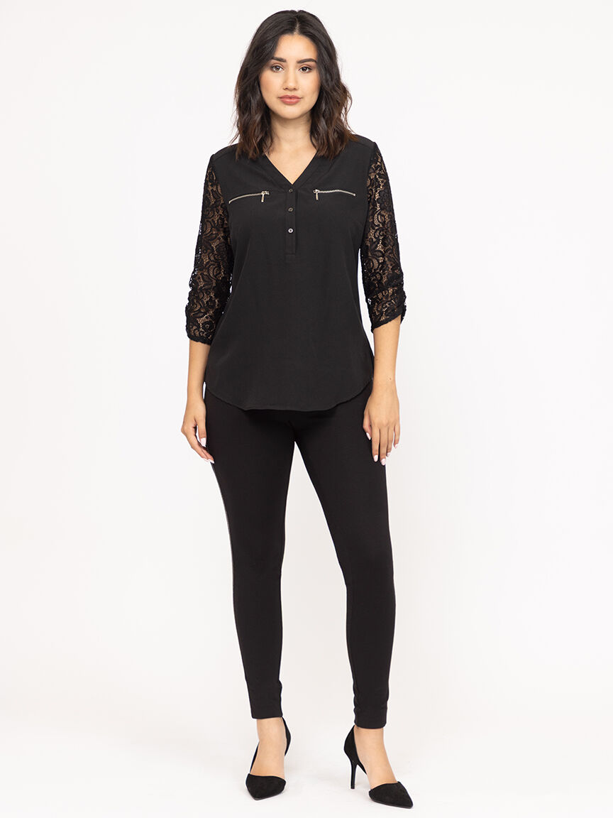 Women's Black Pull-on Rhinestone Outseam Ponte Skinny Pant