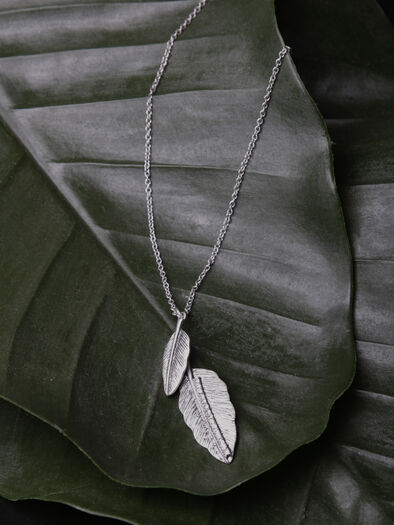 Women's Leaf with Pave Stud Necklace, SILVER