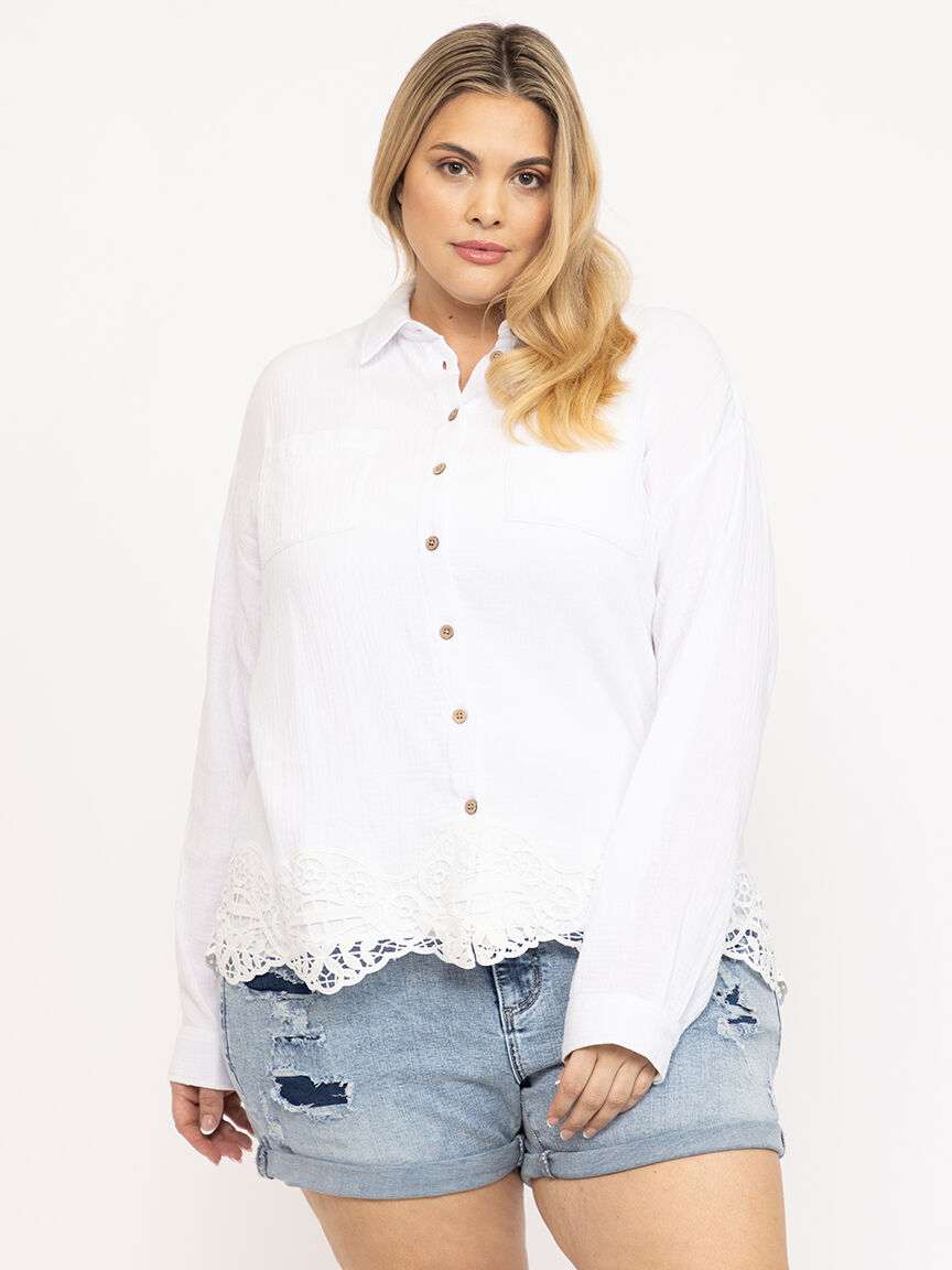 Women's Crochet Trim Shirt