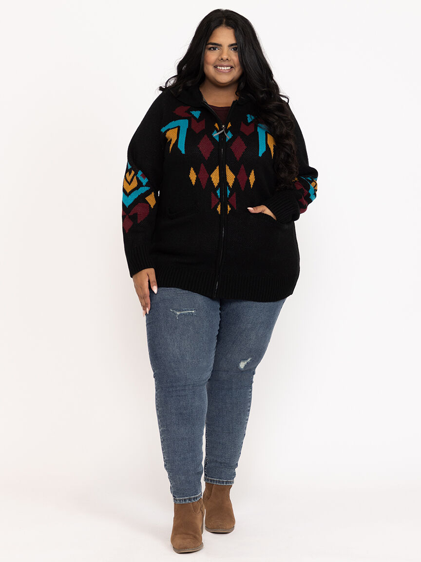 Women's Geometric Zip Front Cardigan