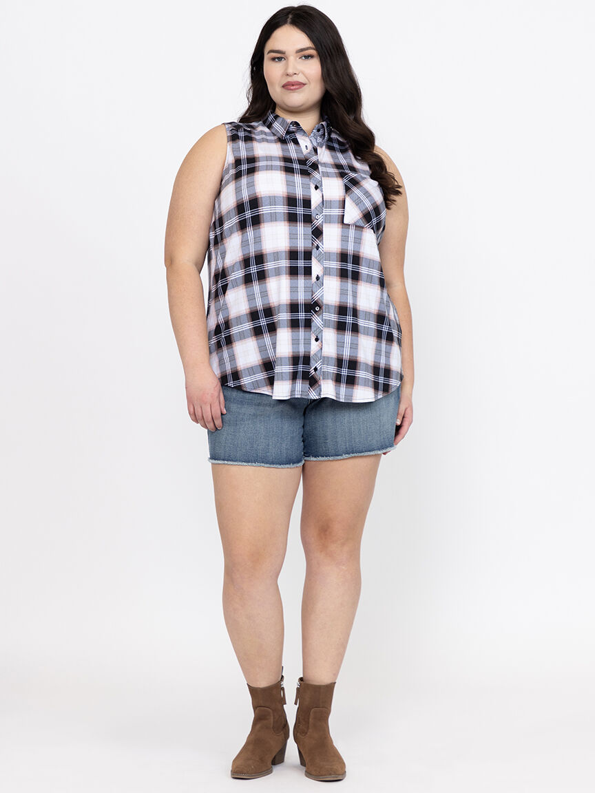 Women's Sleeveless Plaid Shirt