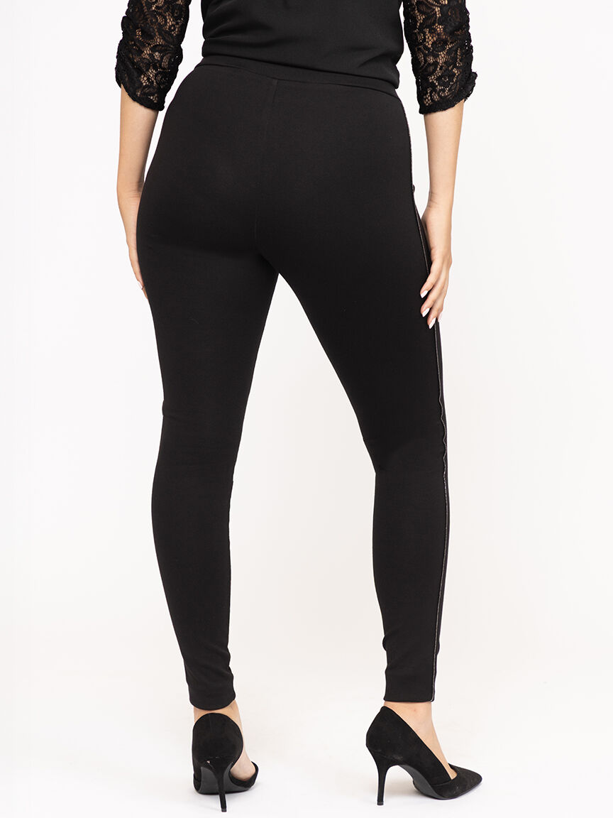 Women's Black Pull-on Rhinestone Outseam Ponte Skinny Pant