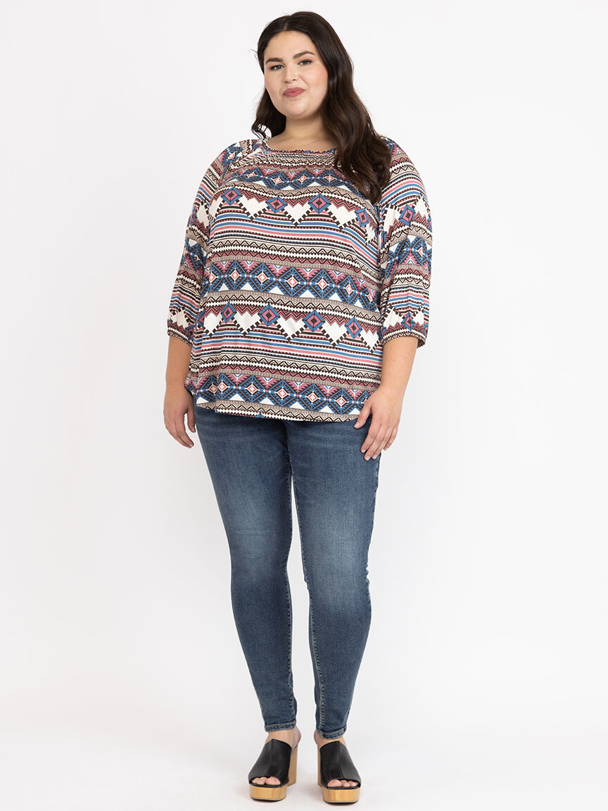 Women's Geo Peasant Top