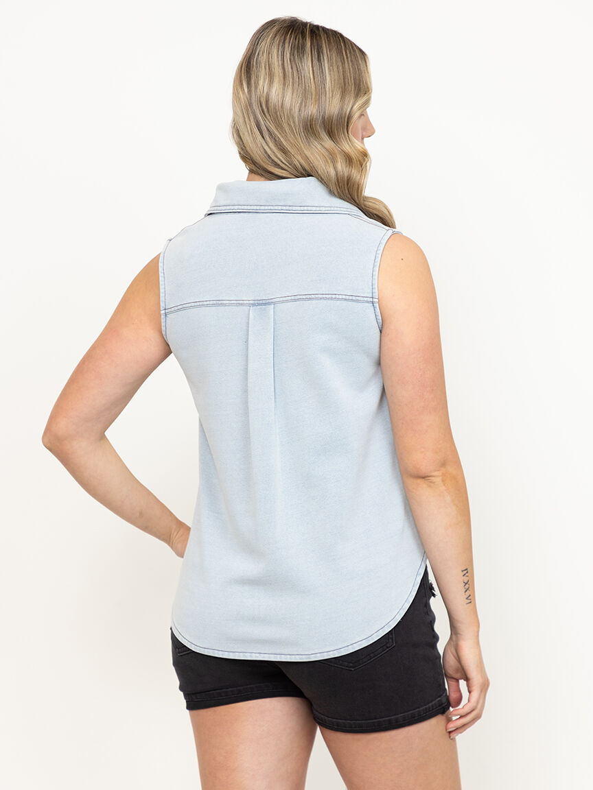 Women's Sleeveless Knit Denim Shirt