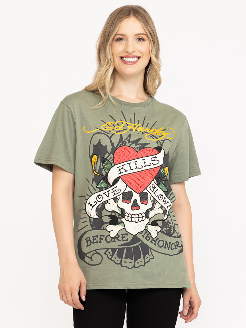 Women's Rhinestone Skull Tee