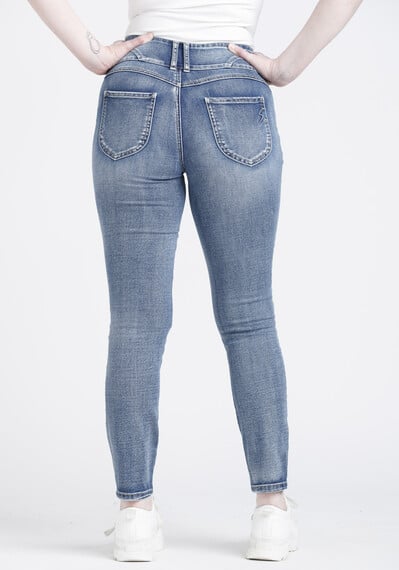 Women's 3 Button High Rise Destroyed Skinny Jeans Image 2