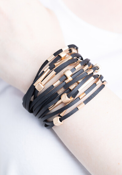 Women's Gold Beads Faux Leather Bracelet Women's Gold Beads Faux Leather Bracelet Image 1