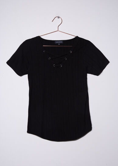 Women's Lace Up Ribbed Tee