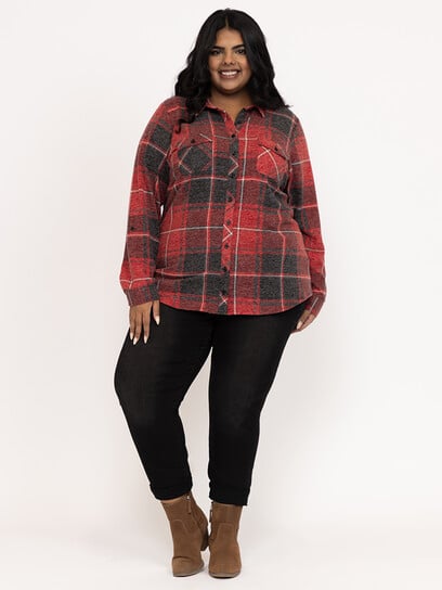 Women's Brushed Knit Plaid Shirt Women's Brushed Knit Plaid Shirt