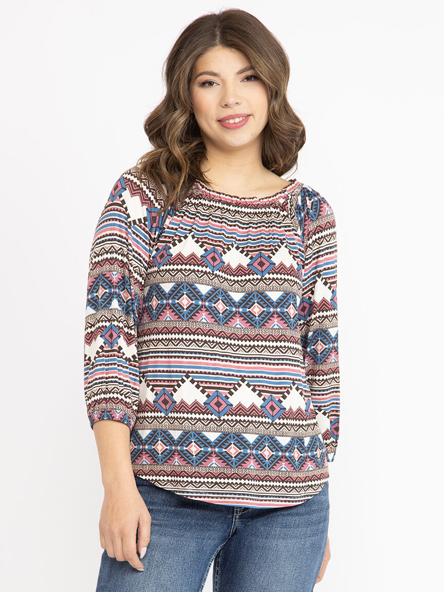 Women's Geo Peasant Top