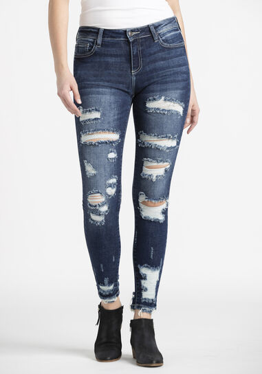 Women's Heavy Destroyed Ankle Skinny Jeans