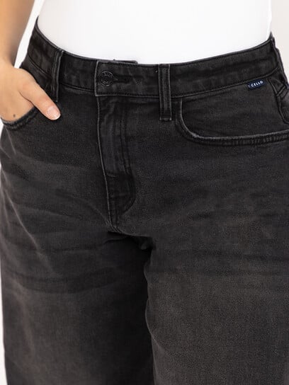 Women's Black Mid Rise Barrel Leg Jeans Women's Black Mid Rise Barrel Leg Jeans