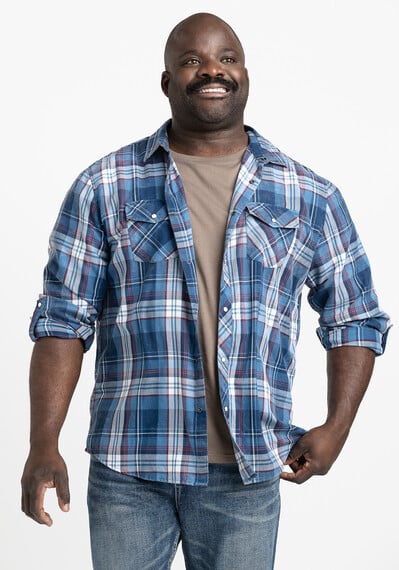Men's Roll Sleeve Plaid Shirt Image 4