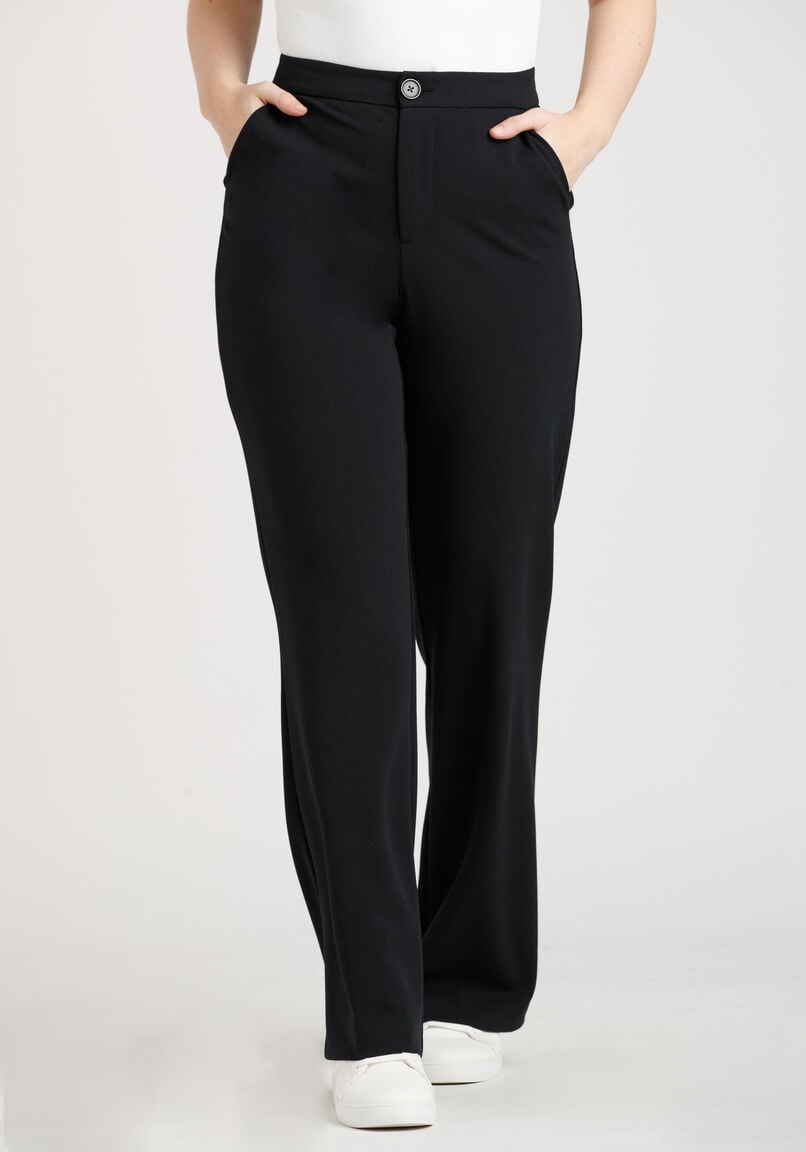 Women's High Rise Black Crepe Knit Wide Leg Pant Warehouse One Women's High Rise Black Crepe Knit Wide Leg Pant Warehouse One