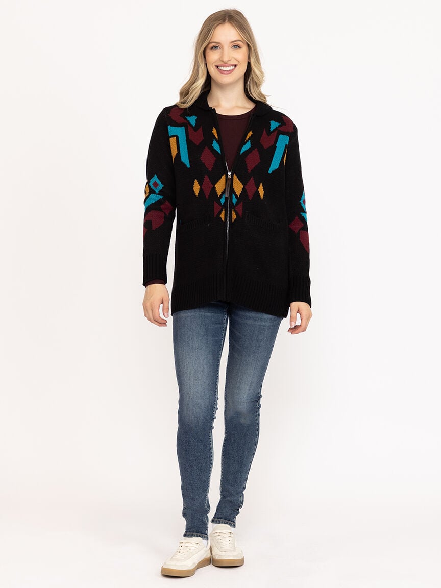Women's Geometric Zip Front Cardigan