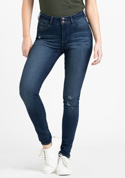Women's 2 Button Destroyed Skinny Jeans Image 2