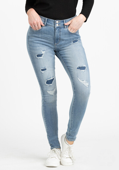 Women's 2 Button Rip & Repair Skinny Jeans Image 2