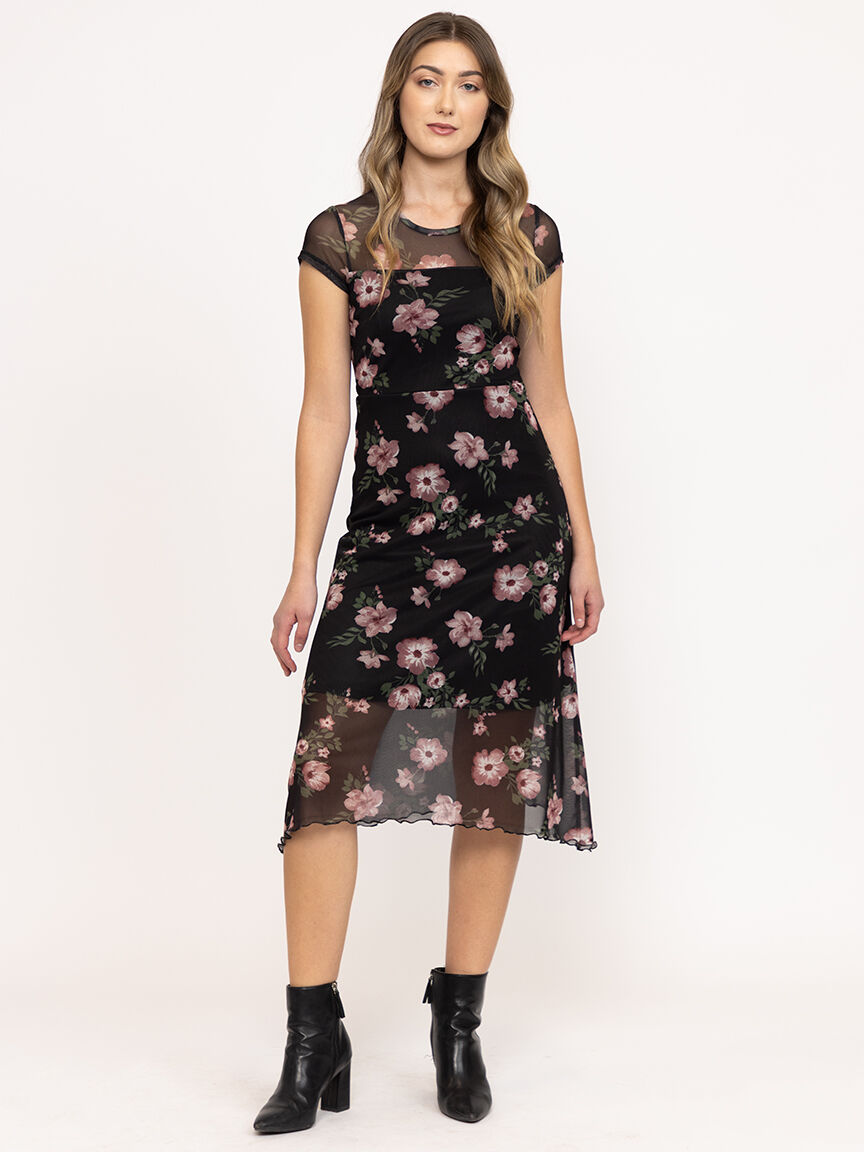 Women's Mesh Floral Midi Dress