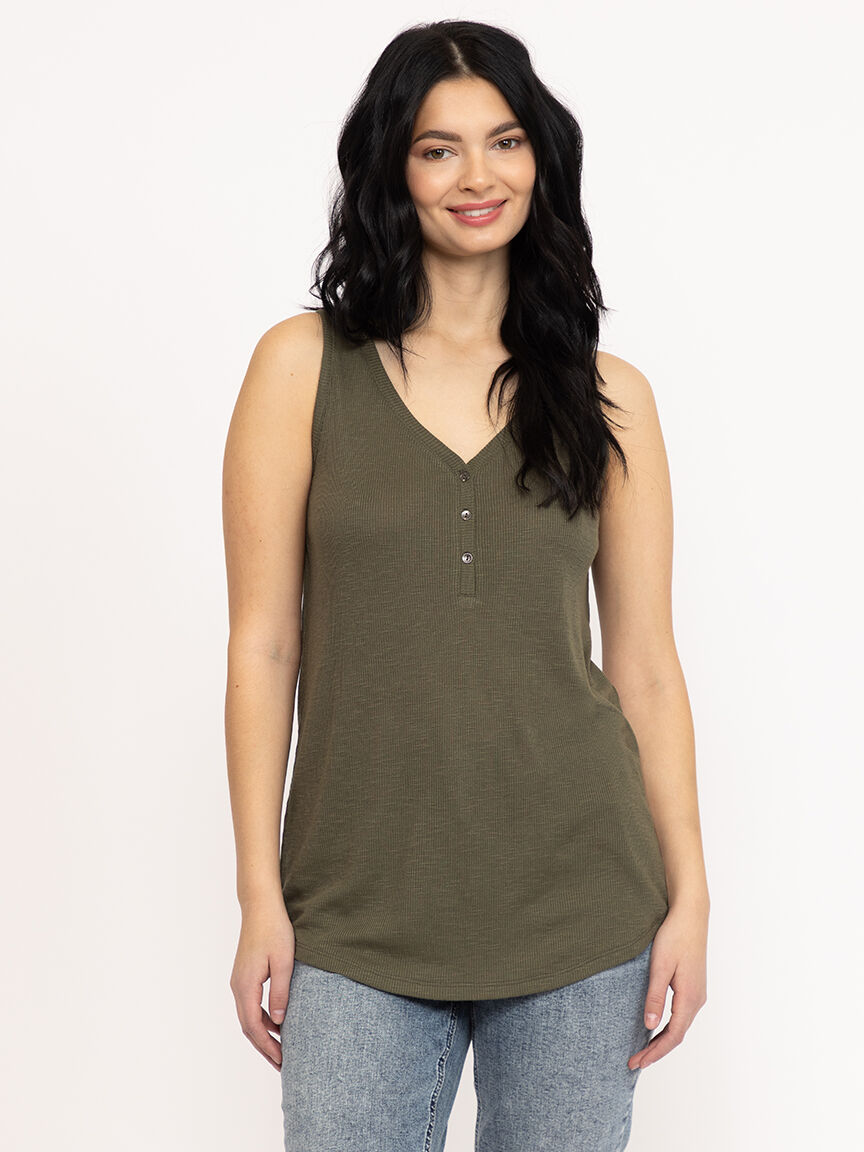 Women's Ribbed Henley Tank