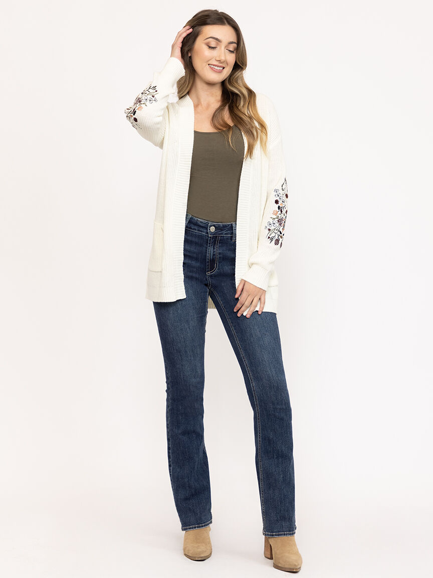 Women's Ribbed Cardigan With Embroidery