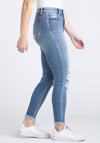 Women's High Rise Distress Fray Hem Ankle Skinny Jeans Image 3